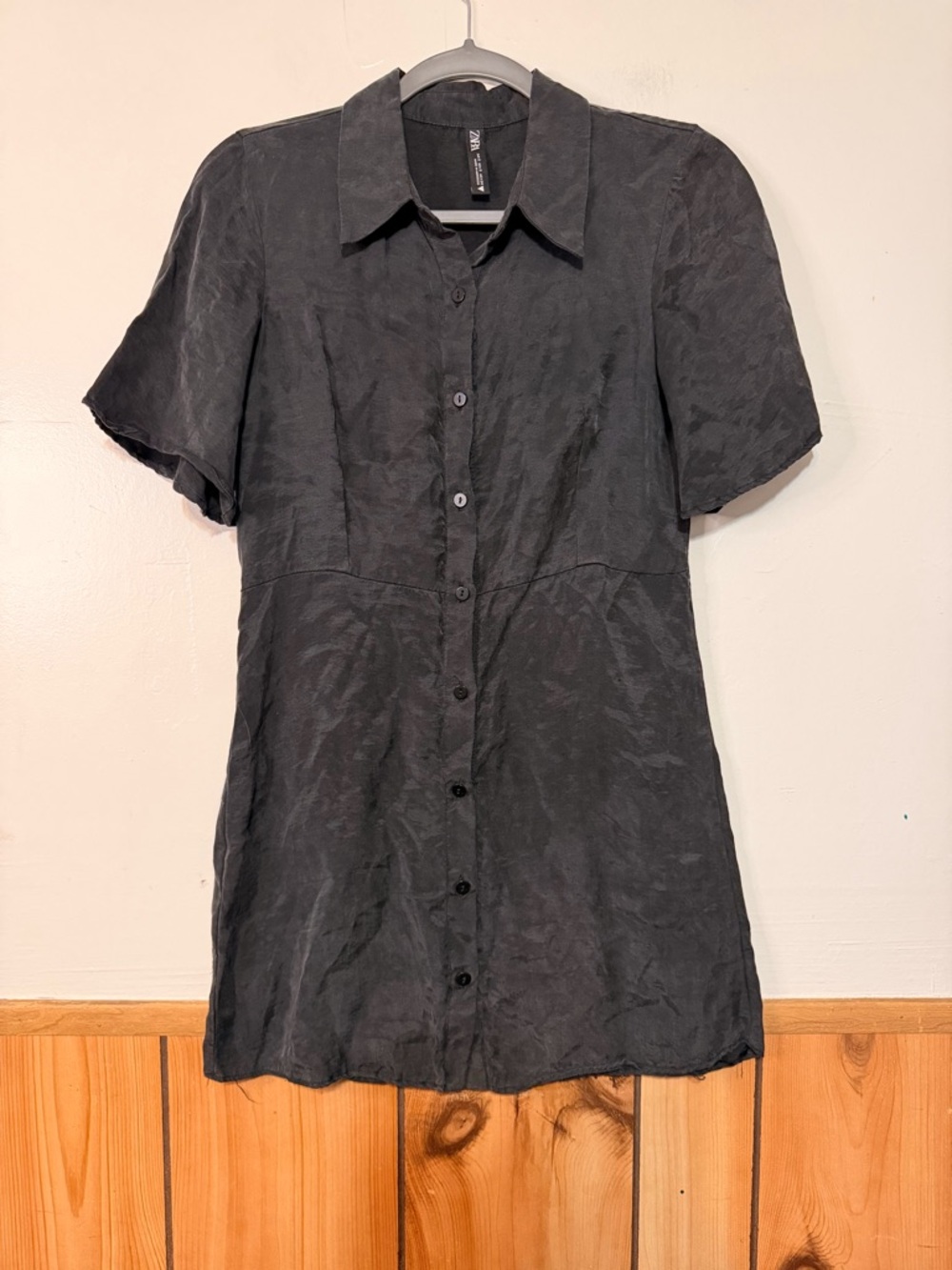 Zara Black Short Sleeve Button-Front Mini Dress